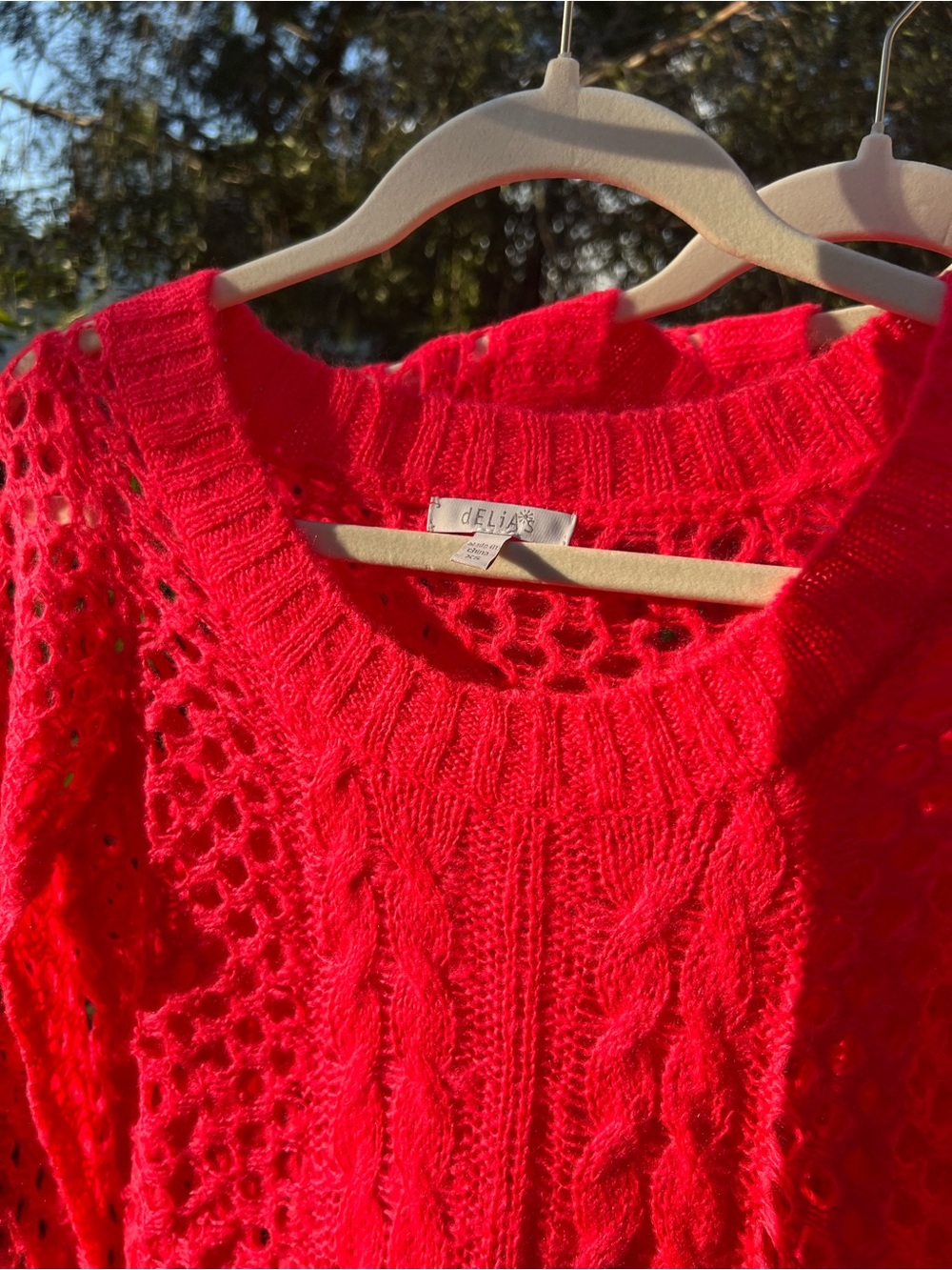 Vintage Delia’s Circa 2010’s Neon Coral Cable Feather Light Knit Women's Sweater